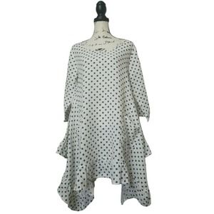 Heart's Desire Mary Grace Lagenlook Dot Ruffle Tunic Linen Dress S Small